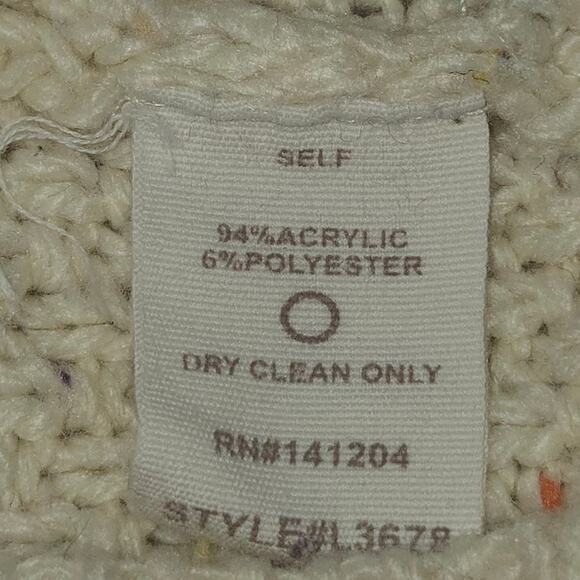 Hem & Thread Cable Knit Sweater Medium Cream Flecked Aran Style Neutral Cozy - Picture 9 of 9